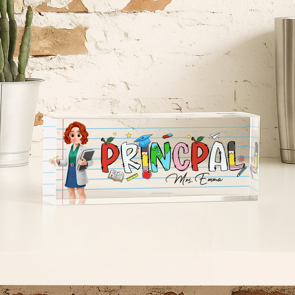 Teacher Beautiful Patterned Personalized Acrylic Desk Name Plate, Gift For Teacher T1807 Hv01