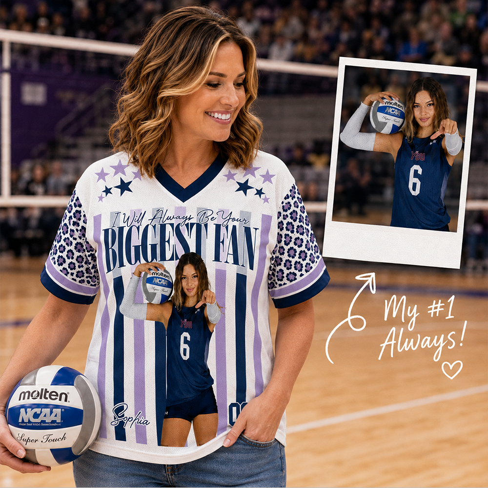 Personalized Volleyball Player Photo Shirt, Vintage Retro Bootleg “I Will Always Be Your Biggest Fan” Game Day Gift for Mom, Dad & Grandma Hv01