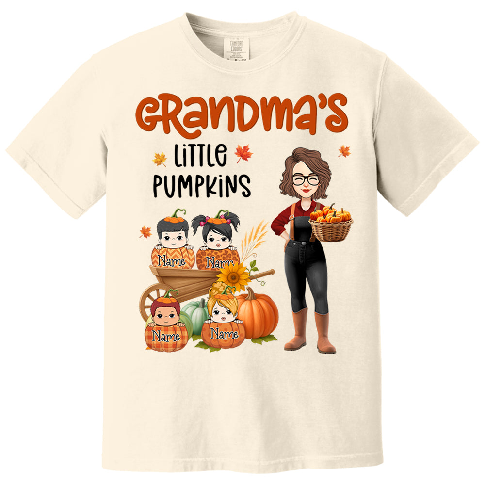 Grandma's Little Pumpkins Love Nana Life Kids, Grandkids Names - Personalized Shirt For Grandma Nh00