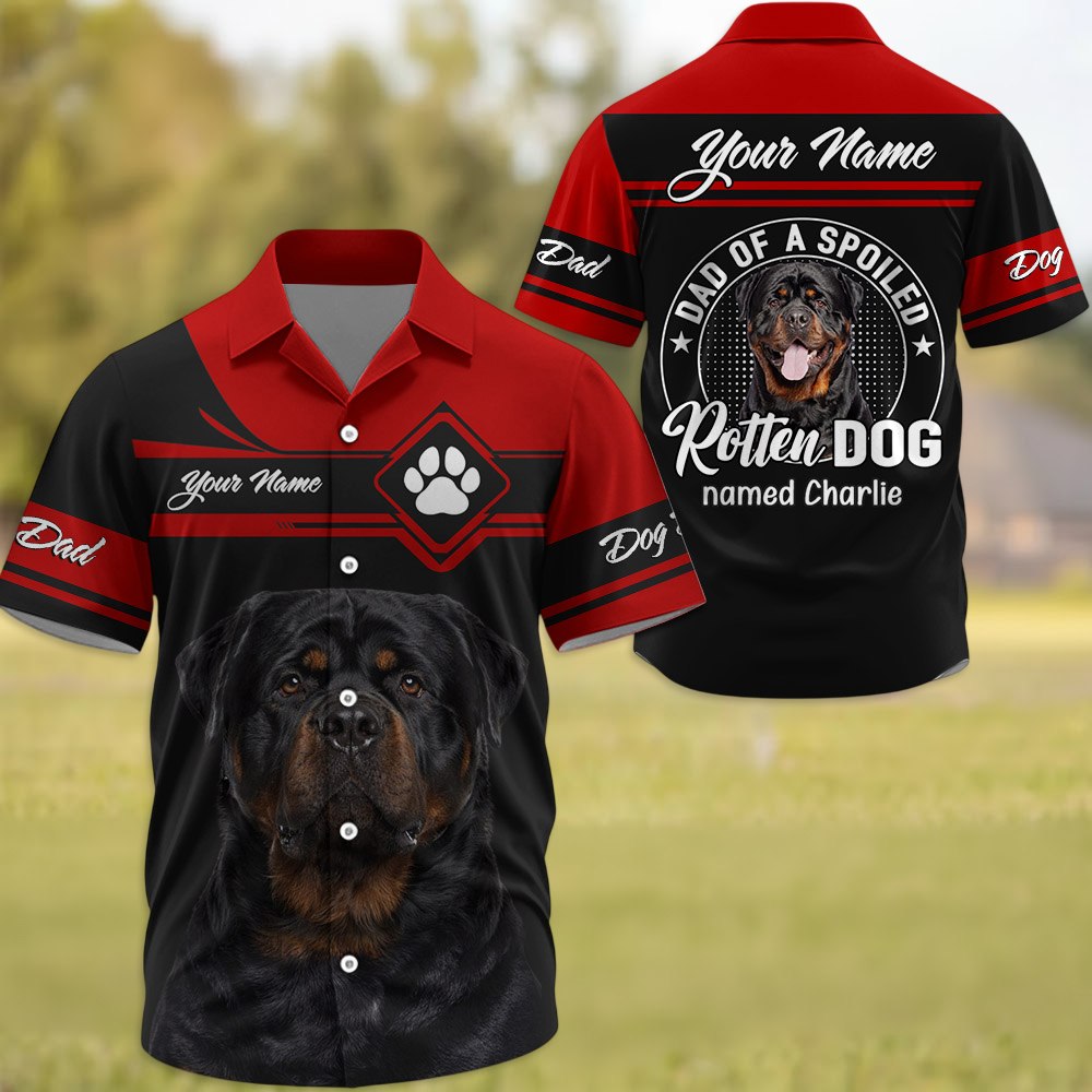 Dad Of A Spoiled Rotten Dog - Personalized Short Sleeve Silk Shirt - Custom Photo Dog Gift For Dog Lover T1807