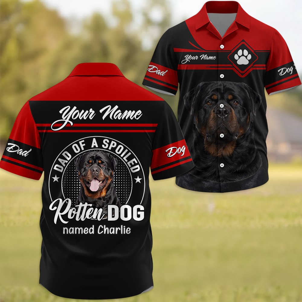 Dad Of A Spoiled Rotten Dog - Personalized Short Sleeve Silk Shirt - Custom Photo Dog Gift For Dog Lover T1807