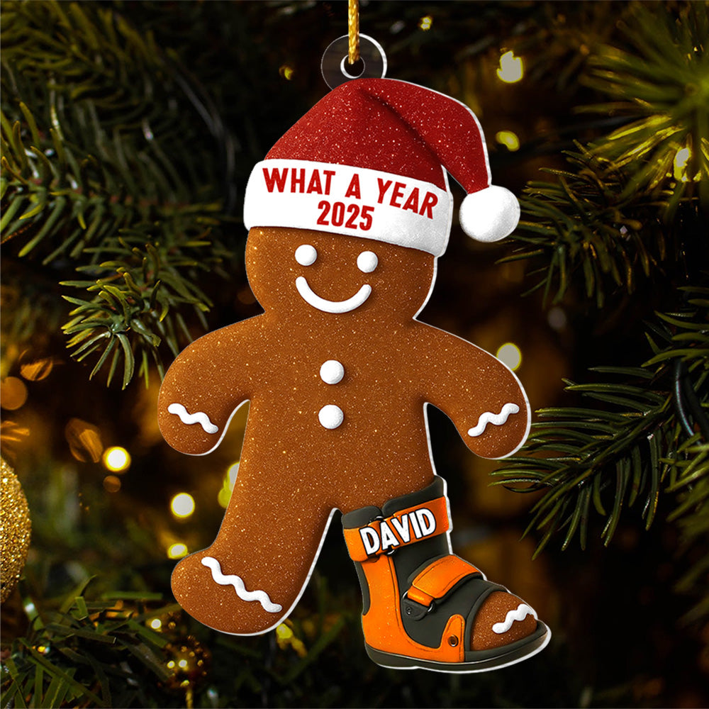 Funny Injury Christmas 3D FLAT Ornament, Personalized Broken Gingerbread Ornament, Funny Gingerbread With AFO Leg Brace Ornament T18