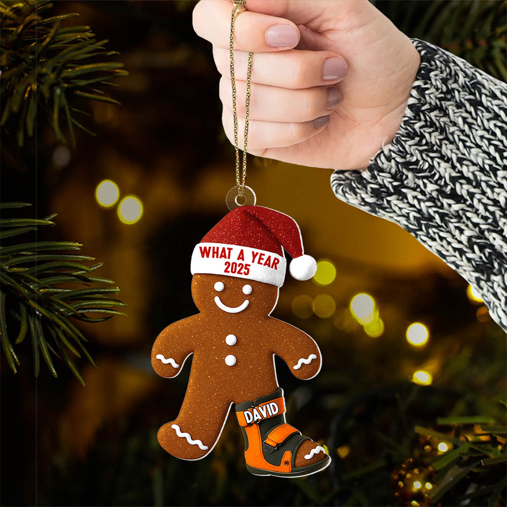Funny Injury Christmas 3D FLAT Ornament, Personalized Broken Gingerbread Ornament, Funny Gingerbread With AFO Leg Brace Ornament T18