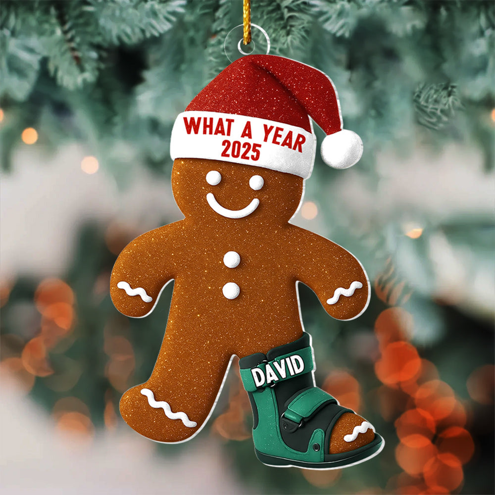 Funny Injury Christmas 3D FLAT Ornament, Personalized Broken Gingerbread Ornament, Funny Gingerbread With AFO Leg Brace Ornament T18