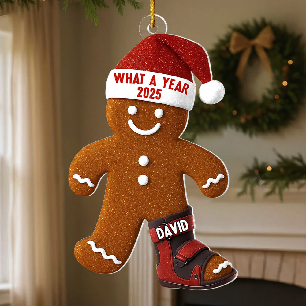 Funny Injury Christmas 3D FLAT Ornament, Personalized Broken Gingerbread Ornament, Funny Gingerbread With AFO Leg Brace Ornament T18