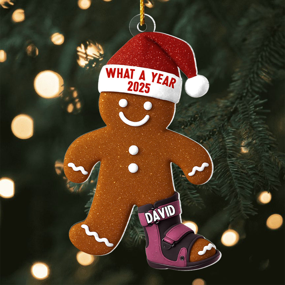 Funny Injury Christmas 3D FLAT Ornament, Personalized Broken Gingerbread Ornament, Funny Gingerbread With AFO Leg Brace Ornament T18