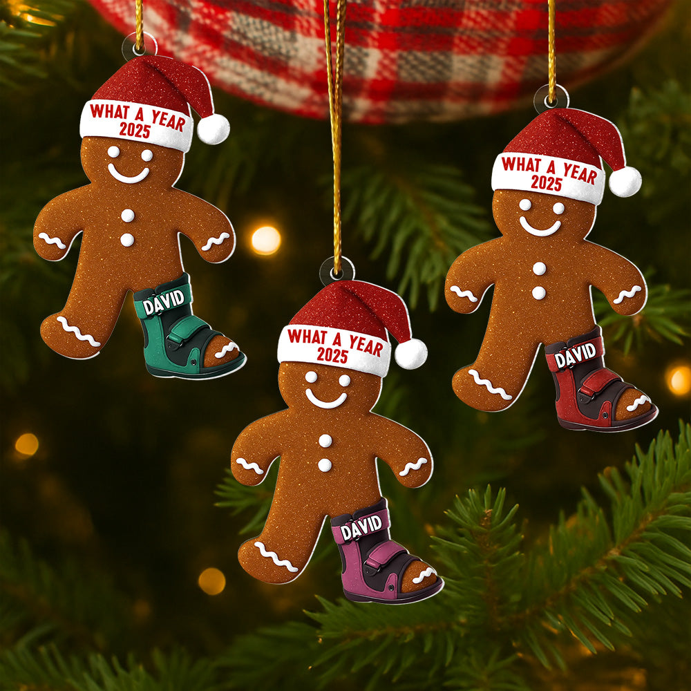 Funny Injury Christmas 3D FLAT Ornament, Personalized Broken Gingerbread Ornament, Funny Gingerbread With AFO Leg Brace Ornament T18