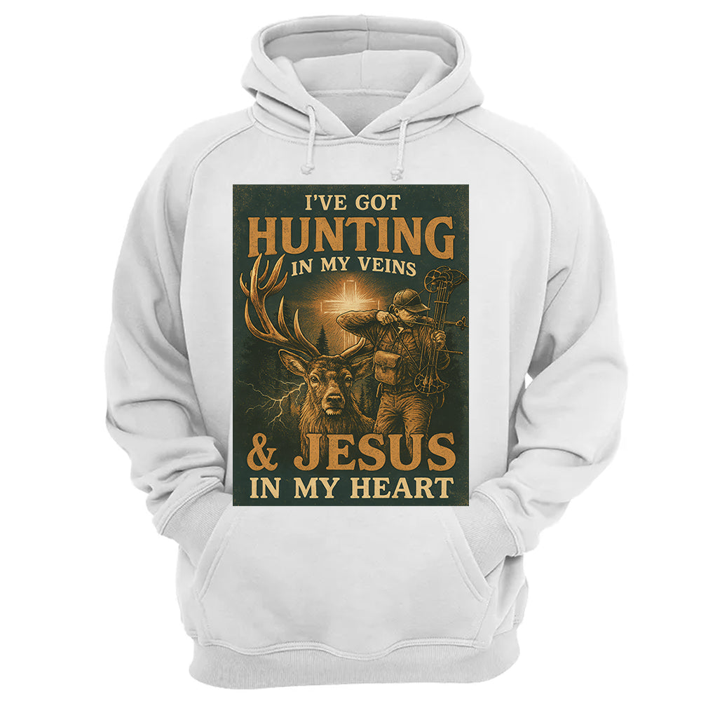 I've Got Hunting In My Veins & Jesus In My Heart Shirt For Hunting Lovers New Pt99