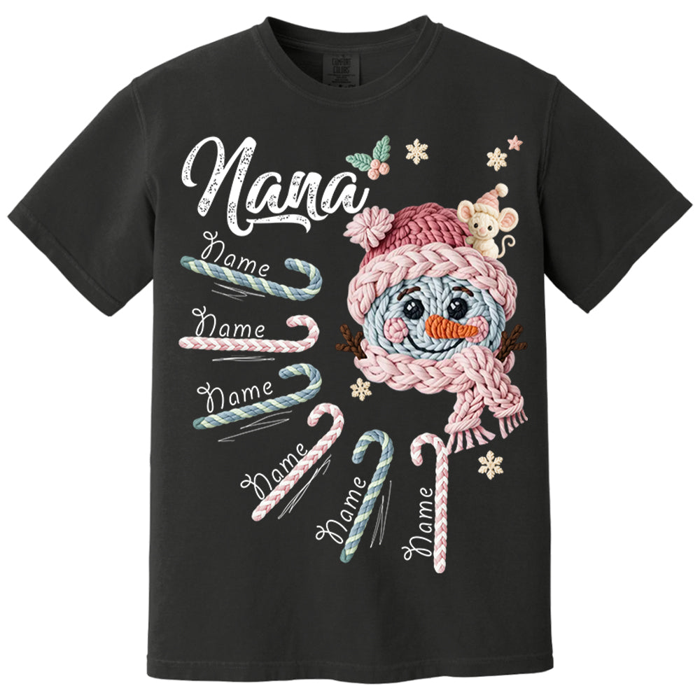 Personalized Grandma Crochet Faux Yarn Crochet Snowman Christmas Shirt, Custom Grandma Nana Mimi Christmas Shirt