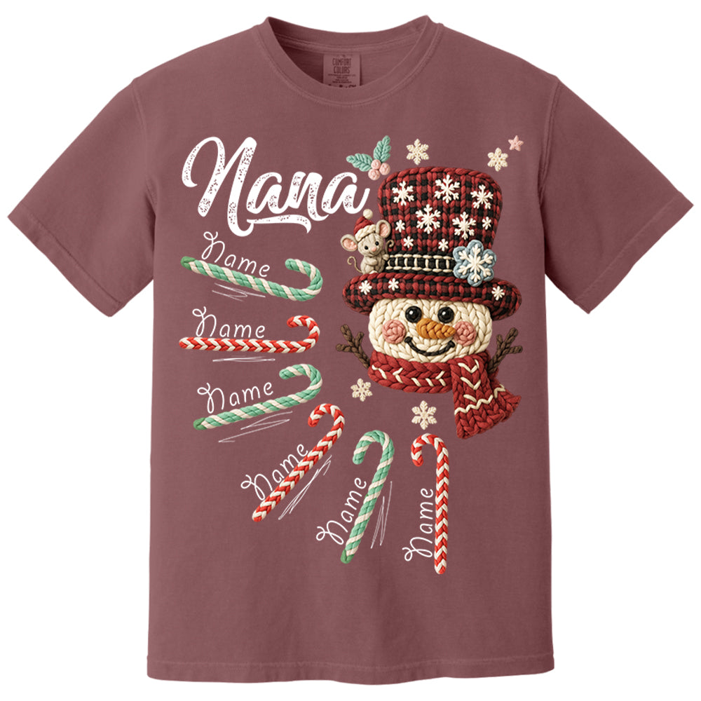 Personalized Grandma Crochet Faux Yarn Crochet Snowman Christmas Shirt, Custom Grandma Nana Mimi Christmas Shirt