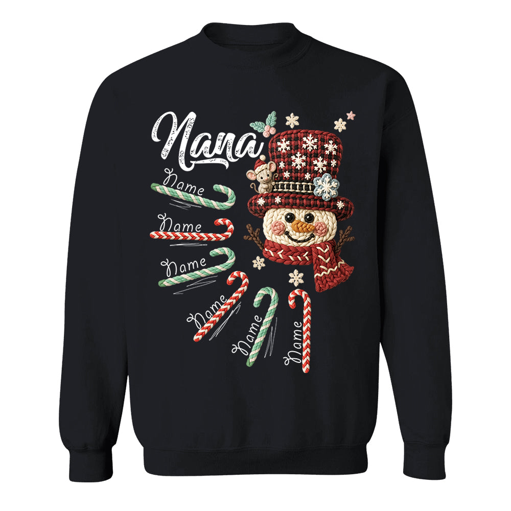 Personalized Grandma Crochet Faux Yarn Crochet Snowman Christmas Shirt, Custom Grandma Nana Mimi Christmas Shirt