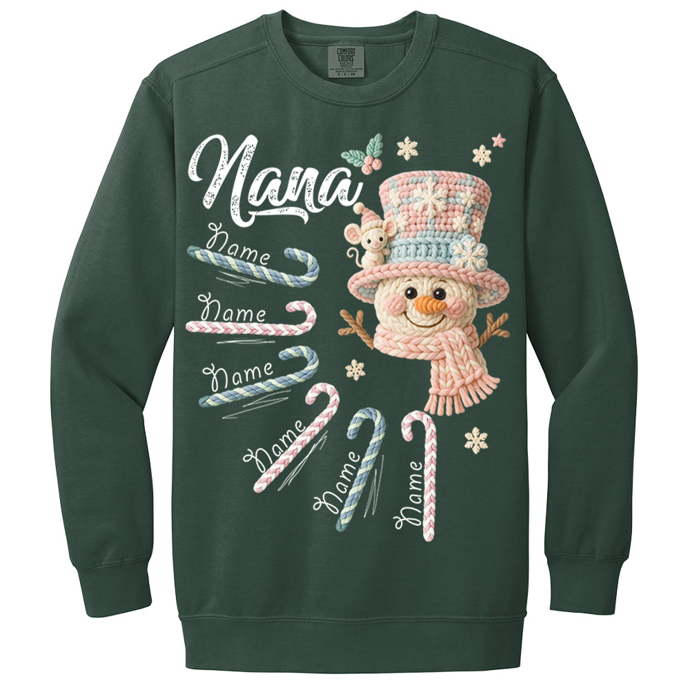 Personalized Grandma Crochet Faux Yarn Crochet Snowman Christmas Shirt, Custom Grandma Nana Mimi Christmas Shirt