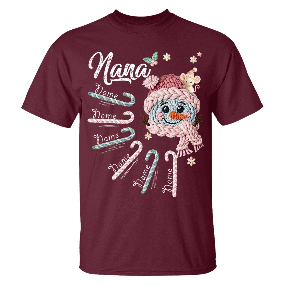 Personalized Grandma Crochet Faux Yarn Crochet Snowman Christmas Shirt, Custom Grandma Nana Mimi Christmas Shirt