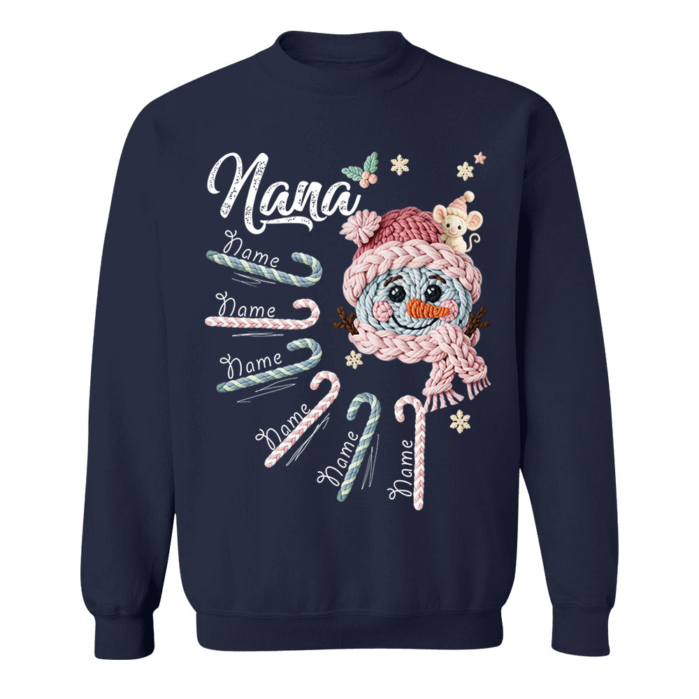 Personalized Grandma Crochet Faux Yarn Crochet Snowman Christmas Shirt, Custom Grandma Nana Mimi Christmas Shirt