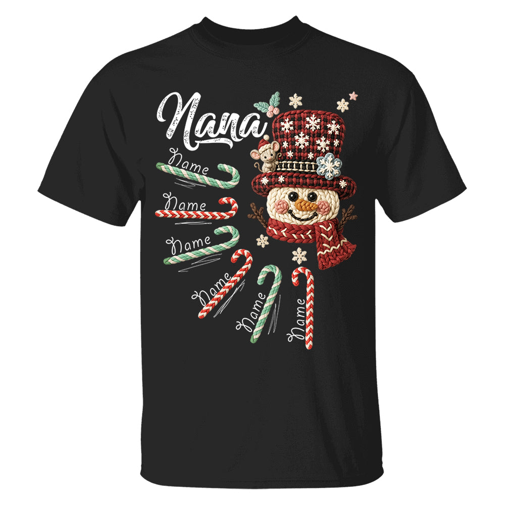 Personalized Grandma Crochet Faux Yarn Crochet Snowman Christmas Shirt, Custom Grandma Nana Mimi Christmas Shirt