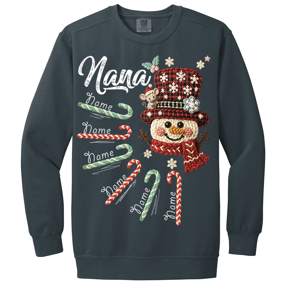 Personalized Grandma Crochet Faux Yarn Crochet Snowman Christmas Shirt, Custom Grandma Nana Mimi Christmas Shirt