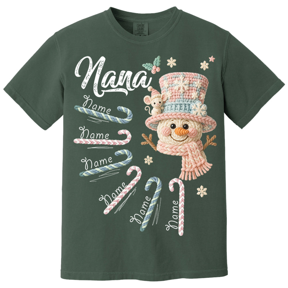 Personalized Grandma Crochet Faux Yarn Crochet Snowman Christmas Shirt, Custom Grandma Nana Mimi Christmas Shirt