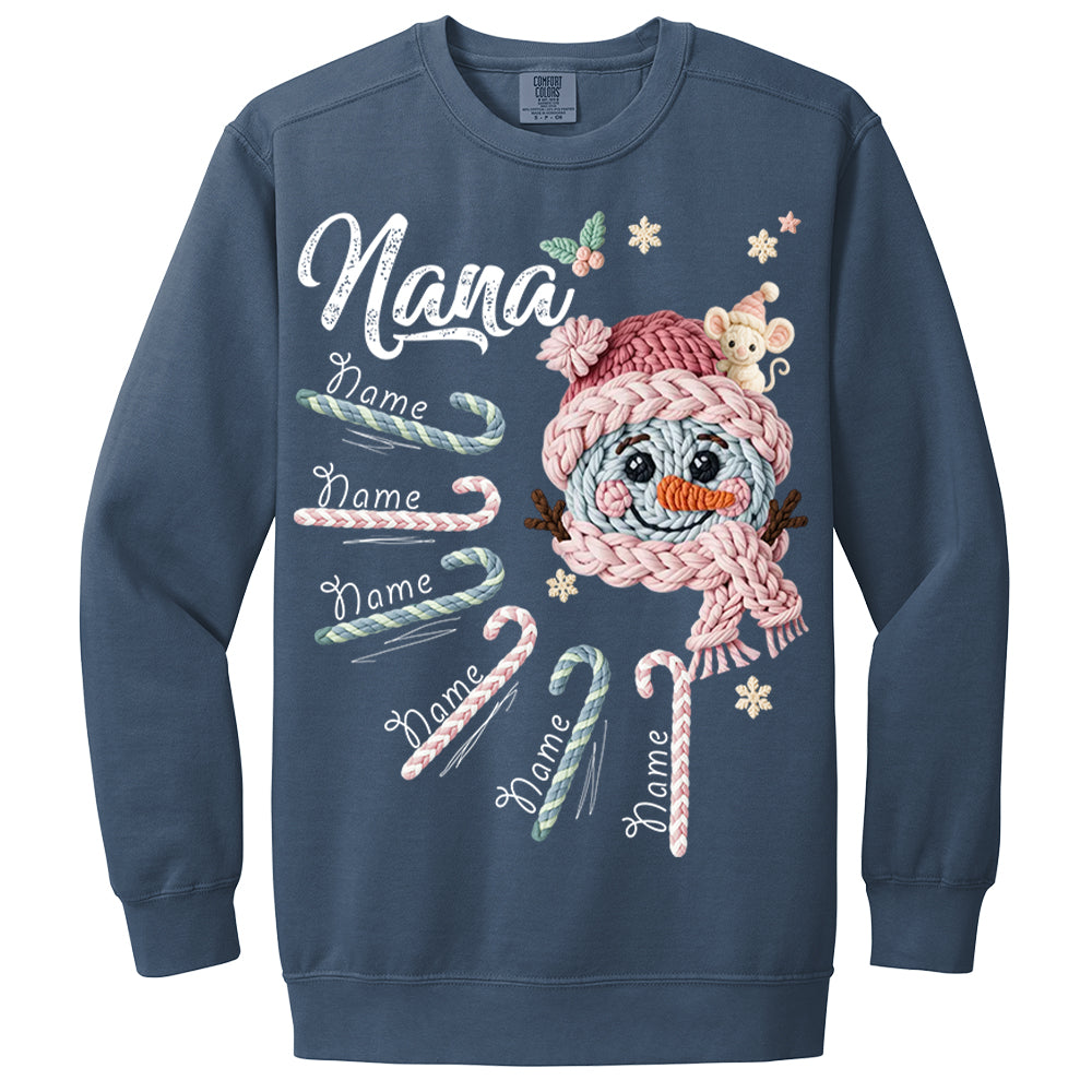 Personalized Grandma Crochet Faux Yarn Crochet Snowman Christmas Shirt, Custom Grandma Nana Mimi Christmas Shirt