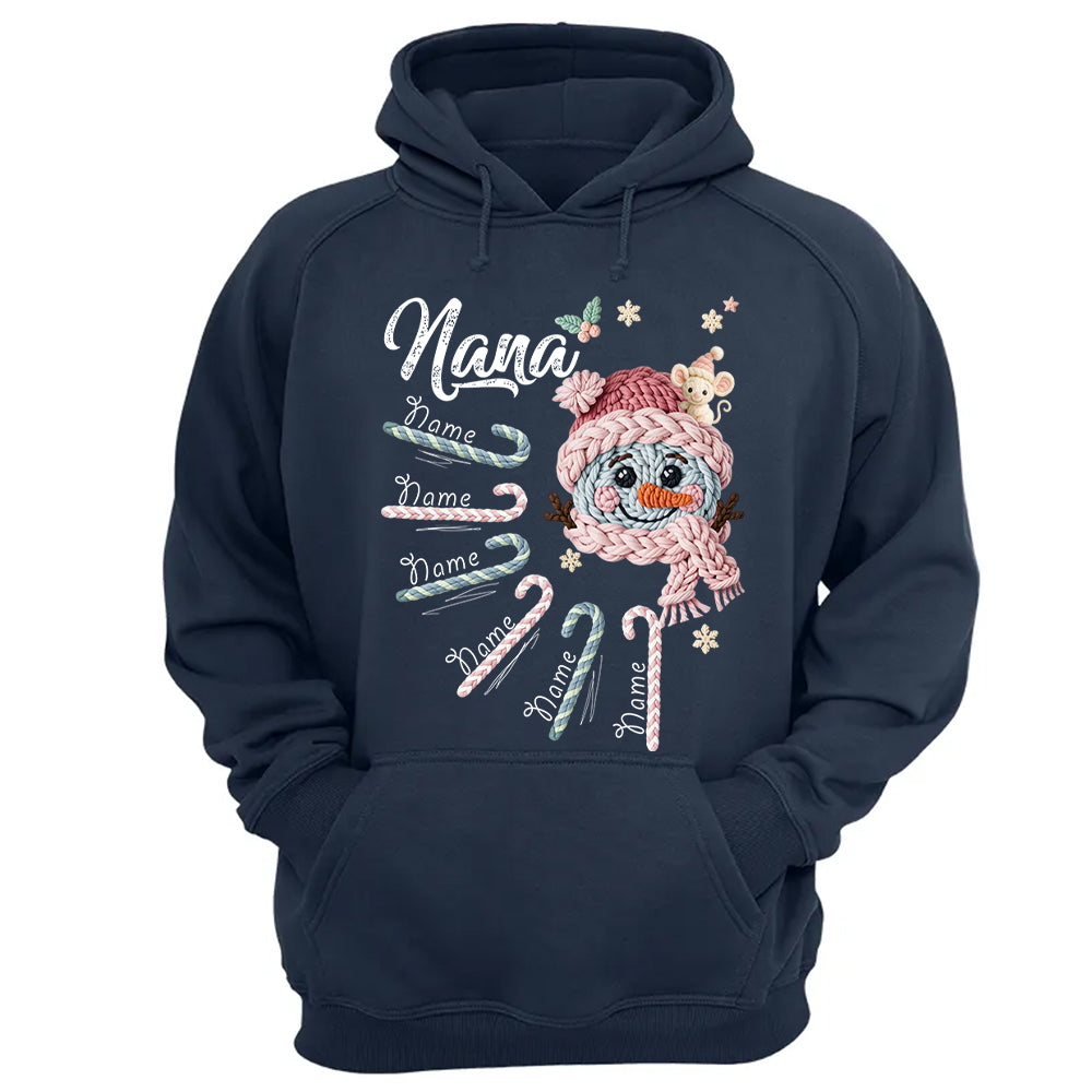 Personalized Grandma Crochet Faux Yarn Crochet Snowman Christmas Shirt, Custom Grandma Nana Mimi Christmas Shirt