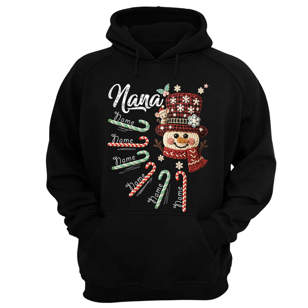 Personalized Grandma Crochet Faux Yarn Crochet Snowman Christmas Shirt, Custom Grandma Nana Mimi Christmas Shirt