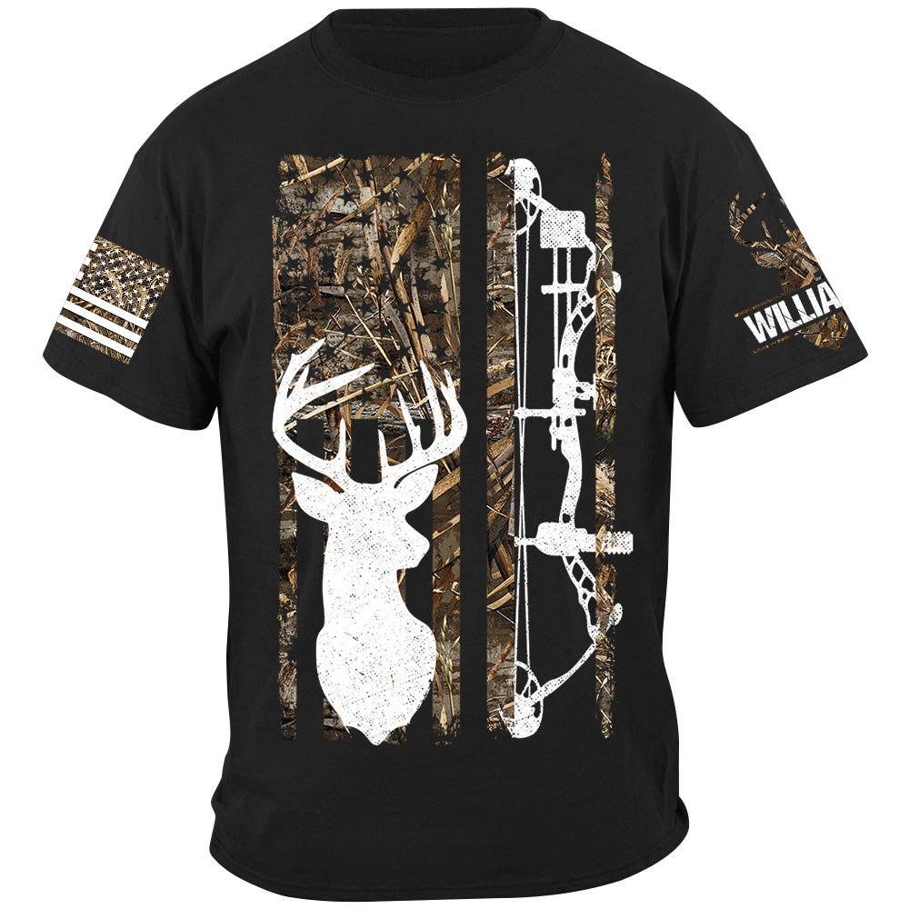 Deer Hunting Camouflage American Flag Hunting Custom T-Shirt Hunting Season Shirt H2511