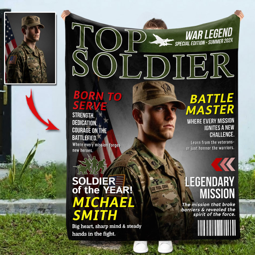 Personalized Army Gifts Soldier Custom Magazine Cover Blanket, Army Retirement Gift for Navy Marine Air Force