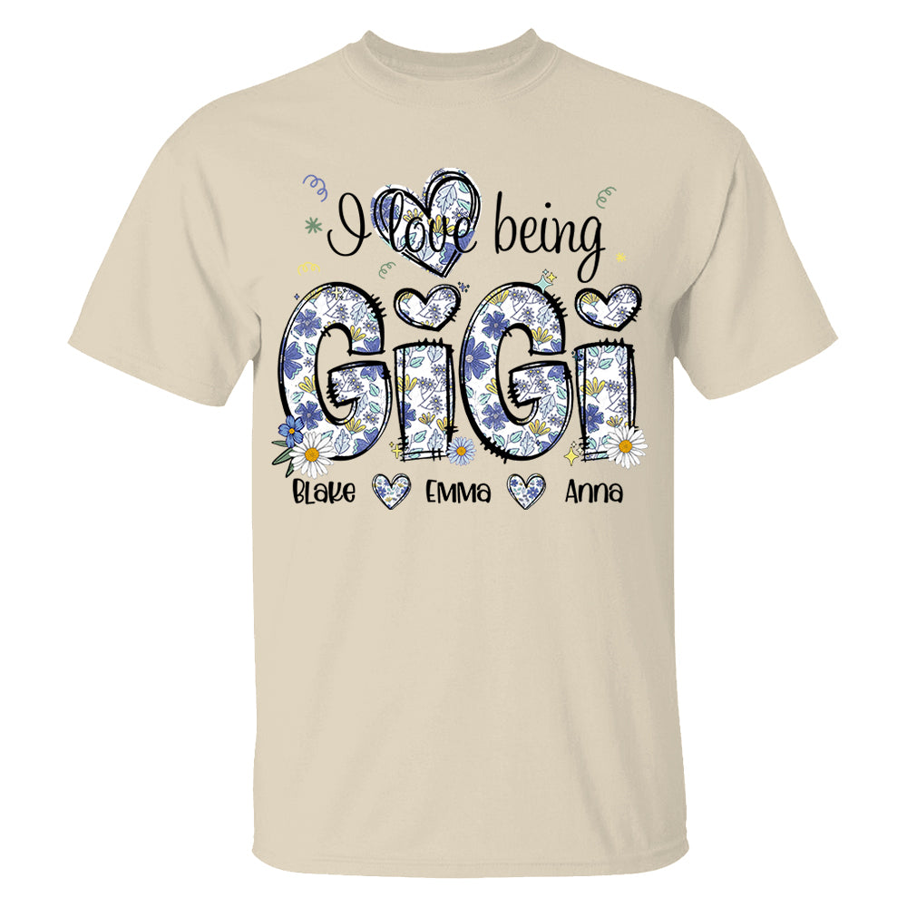 I Love Being Gigi Personalized Floral Shirt, Custom Mom and Kids Names, Mother's Day Gift