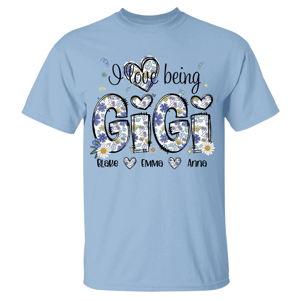 I Love Being Gigi Personalized Floral Shirt, Custom Mom and Kids Names, Mother's Day Gift