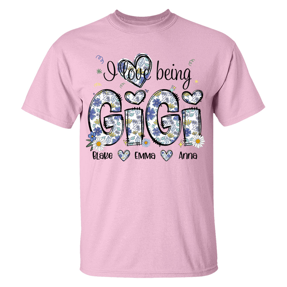 I Love Being Gigi Personalized Floral Shirt, Custom Mom and Kids Names, Mother's Day Gift