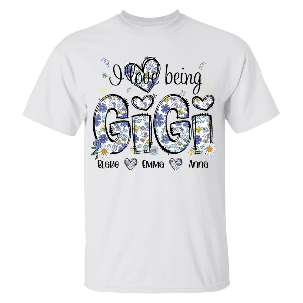 I Love Being Gigi Personalized Floral Shirt, Custom Mom and Kids Names, Mother's Day Gift