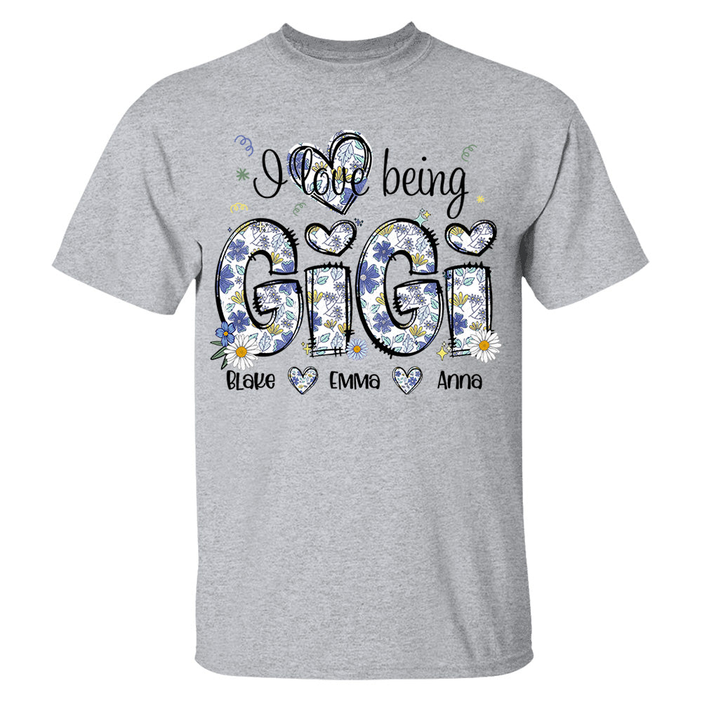 I Love Being Gigi Personalized Floral Shirt, Custom Mom and Kids Names, Mother's Day Gift