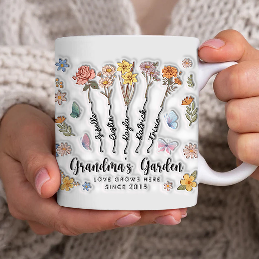Custom Grandma's Garden Flower 3D Inflated Effect Mug