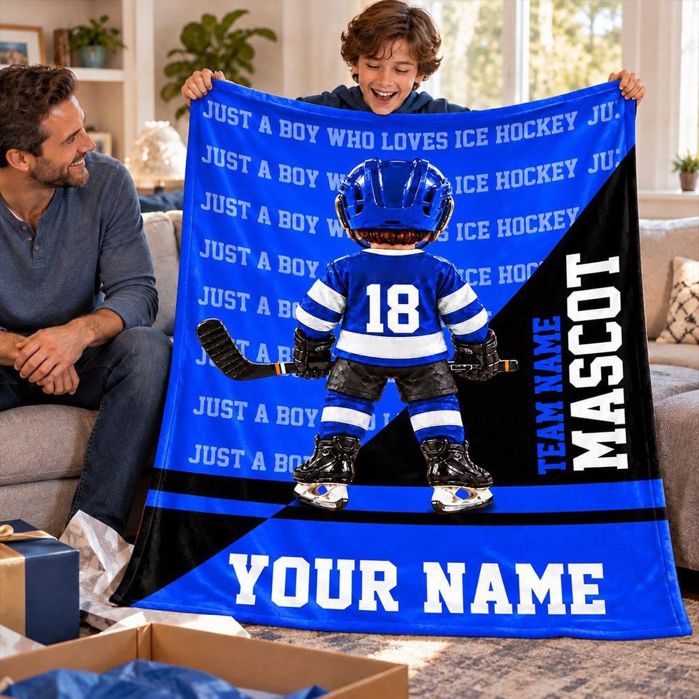 Custom Just A Boy Who Loves Ice Hockey Blanket,  Gift For Hockey Lovers, Team Gifts L0411 T24 DH09