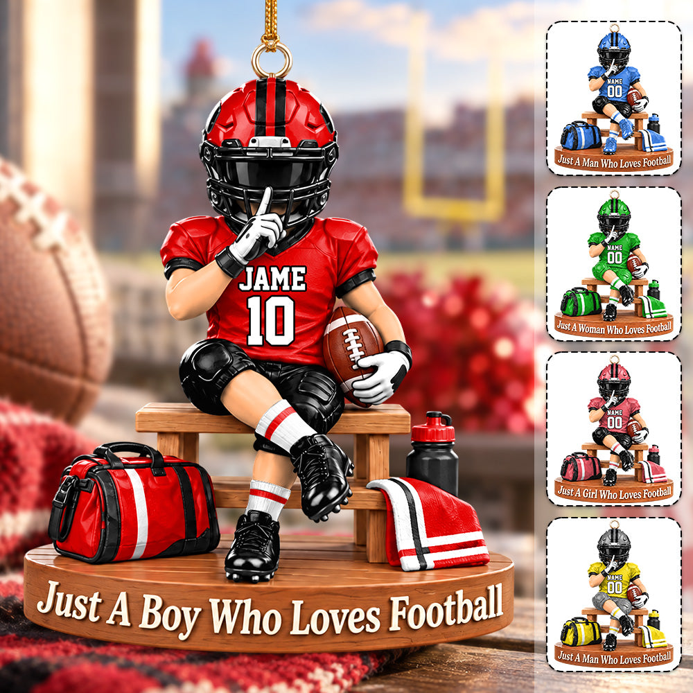 Personalized Football Player Christmas Ornament, Custom Name, Number & Uniform Colors, Just a Boy Who Loves Football Gift Hv01