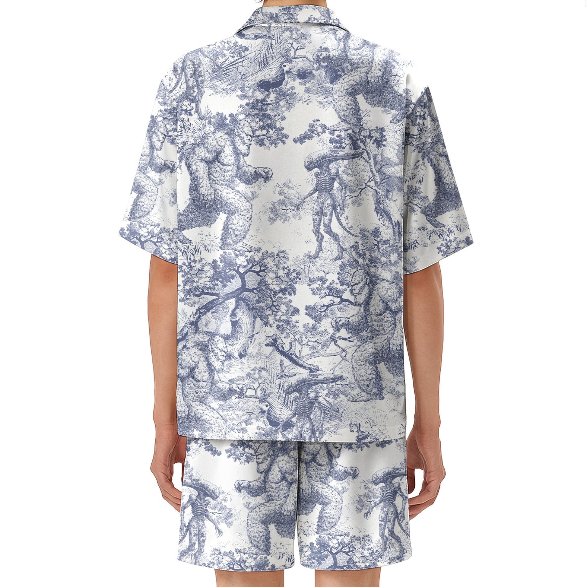 Bigfoot Alien Dragon Dinosaur Wolf Toile De Jouy - Personalized Short-Sleeved Silk Shirt Hv01