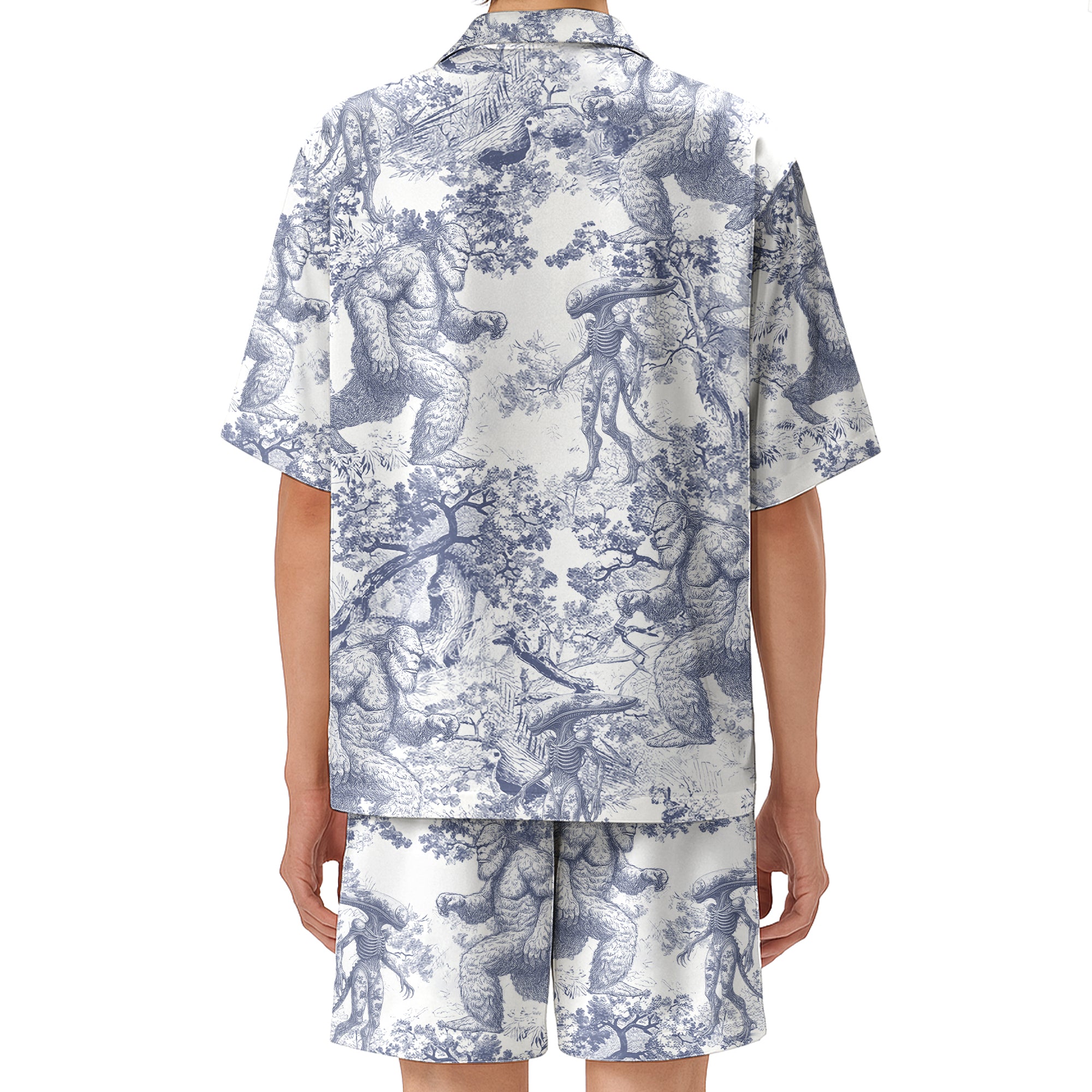 Bigfoot Alien Dragon Dinosaur Wolf Toile De Jouy - Personalized Short-Sleeved Silk Shirt Hv01