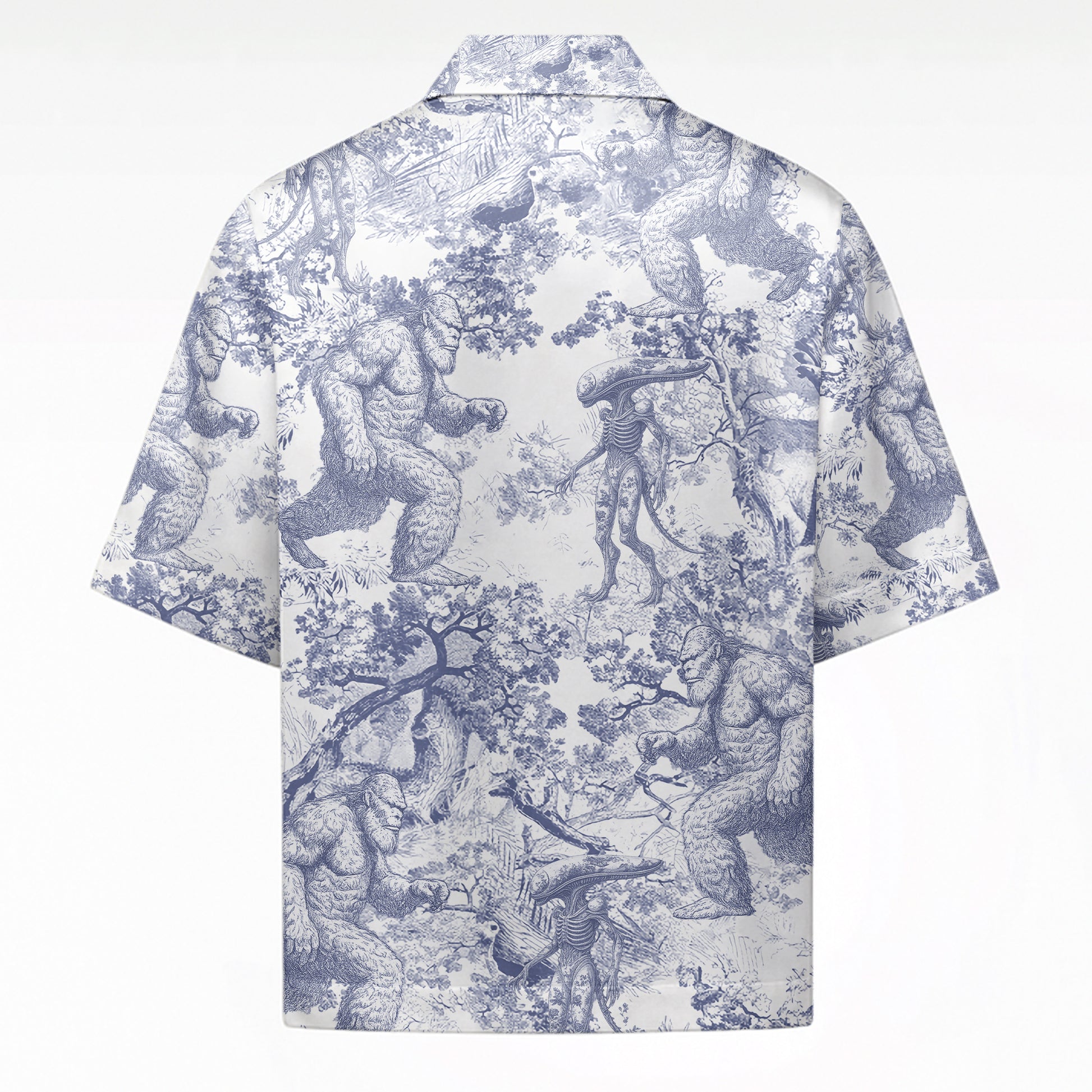 Bigfoot Alien Dragon Dinosaur Wolf Toile De Jouy - Personalized Short-Sleeved Silk Shirt Hv01