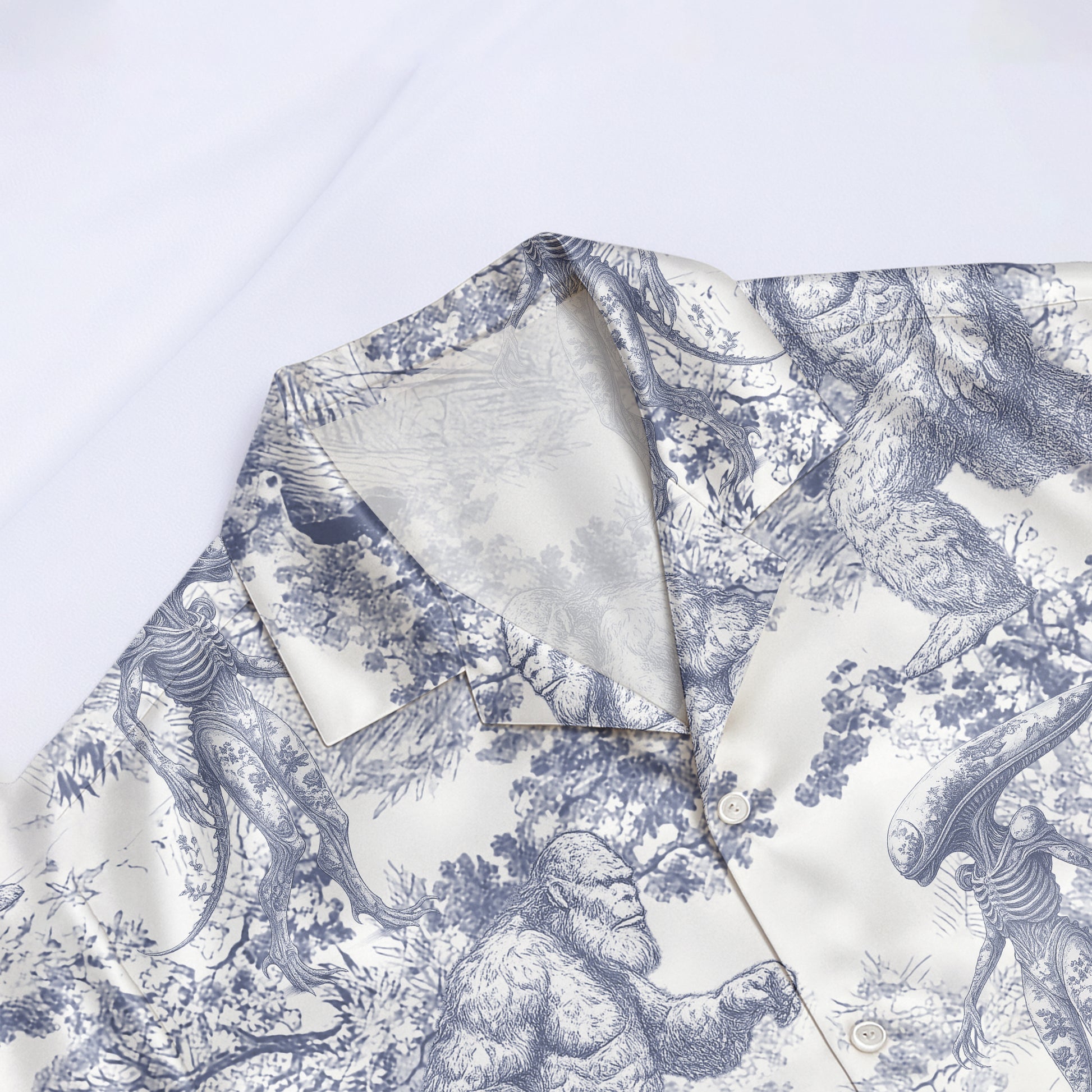 Bigfoot Alien Dragon Dinosaur Wolf Toile De Jouy - Personalized Short-Sleeved Silk Shirt Hv01