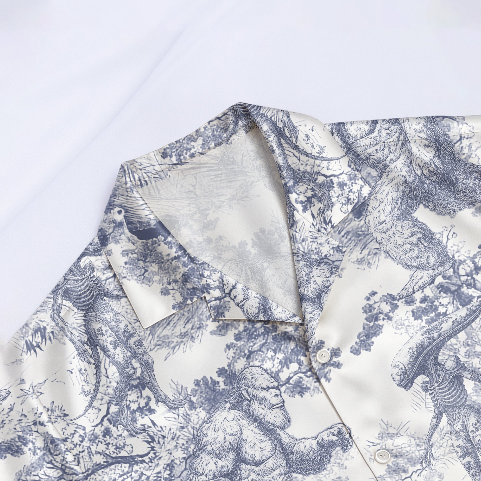 Bigfoot Alien Dragon Dinosaur Wolf Toile De Jouy - Personalized Short-Sleeved Silk Shirt Hv01