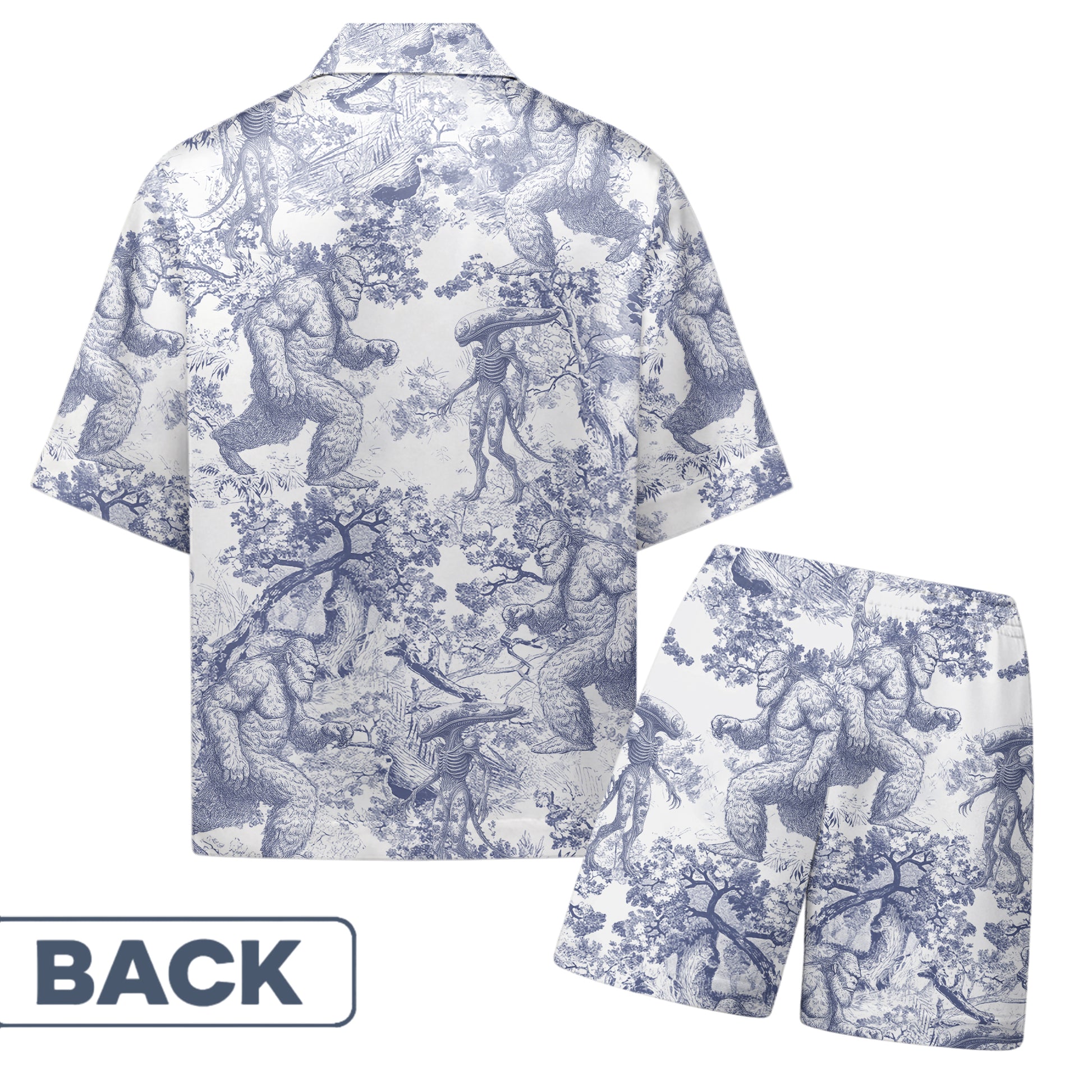 Bigfoot Alien Dragon Dinosaur Wolf Toile De Jouy - Personalized Short-Sleeved Silk Shirt Hv01