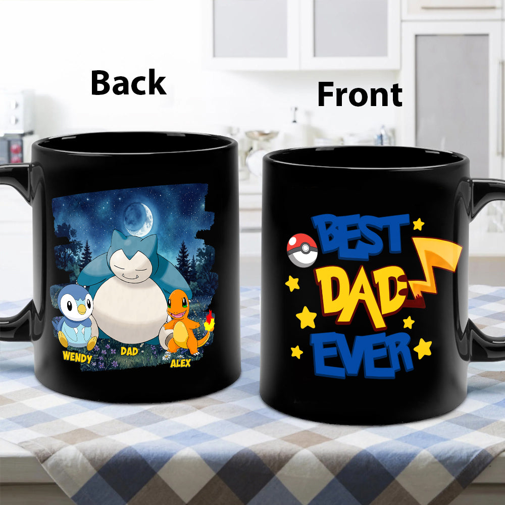Best Dad Ever Pokemon Mug, Personalized Dad with Kid Names Cup, Father’s Day Stoneware Mug, Gift For Dad Husband MI209 Hv01
