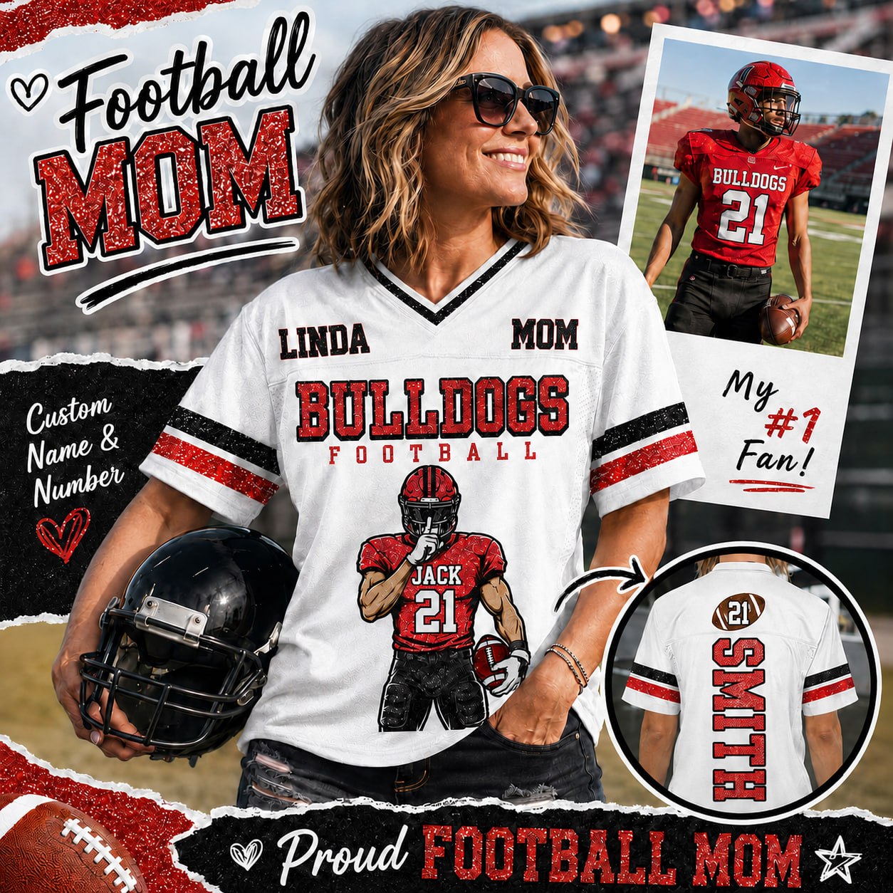 Personalized American Football Mom Jersey- Football GameDay Custom Shirt For Mom, Dad Na02 T24