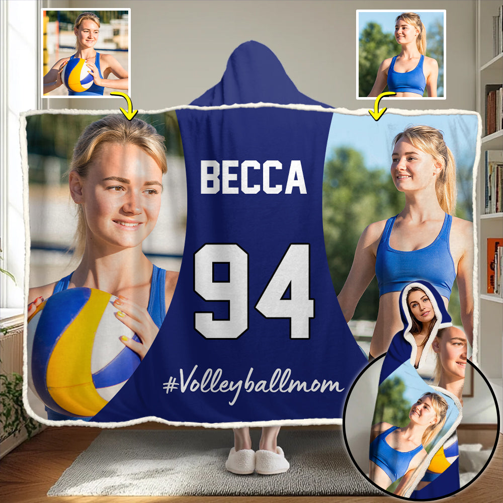 Custom Name & Photo Volleyball Mom - Personalized Photo Wearable Blanket Hoodie Tu20