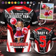 Personalized Cheer Mom Shirt, I’ll Always Be Your Biggest Fan, Custom Player Name & Number All Over Print Game Day Shirt for Mom Grandma Family Hv01 