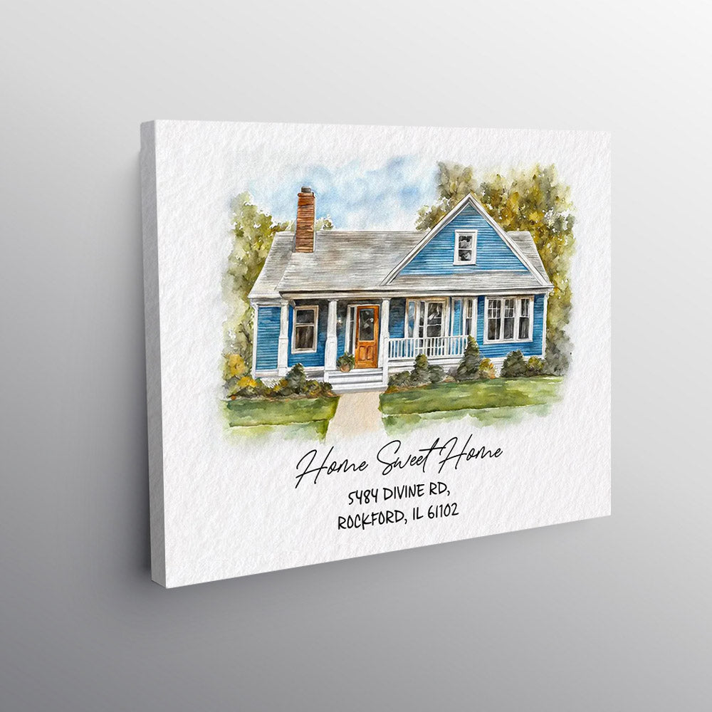 Watercolor House Portrait | Personalized House Artwork. Custom Thoughtful Housewarming Gift, Unique Poster Wall Art vr5