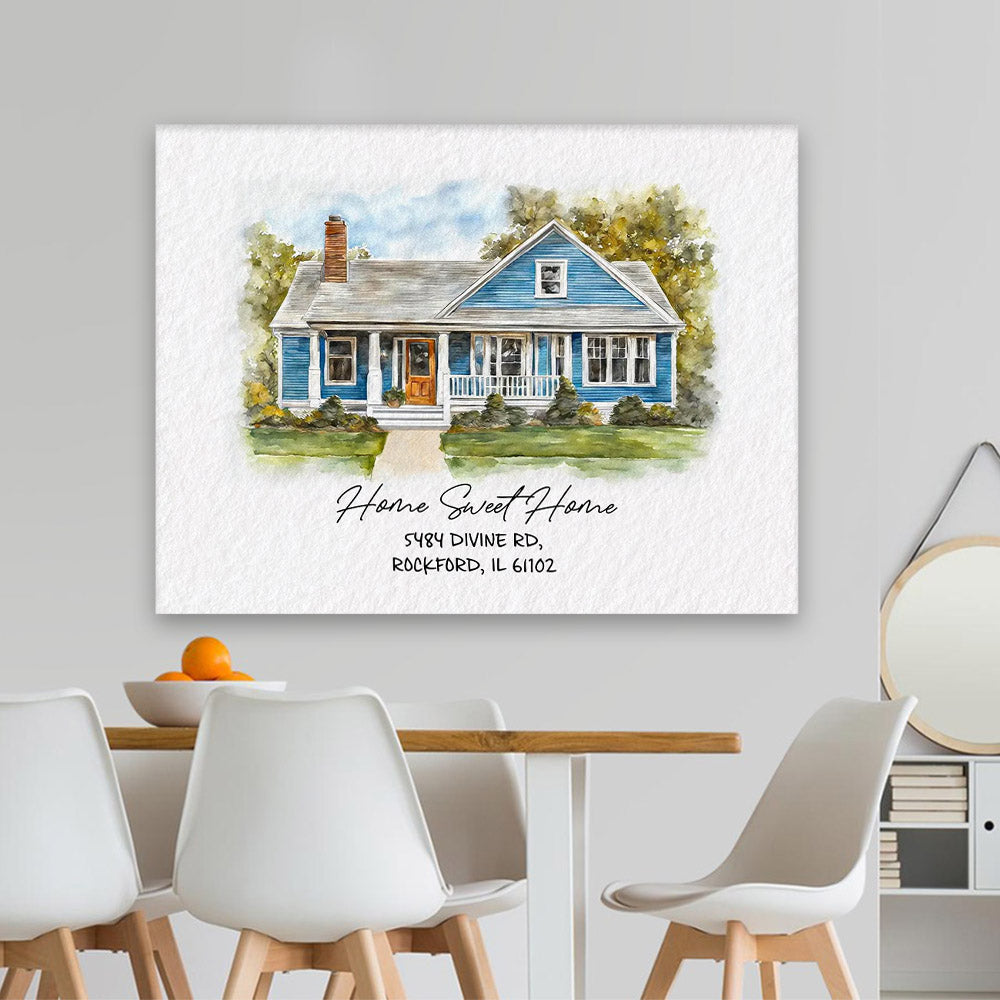 Watercolor House Portrait | Personalized House Artwork. Custom Thoughtful Housewarming Gift, Unique Poster Wall Art vr5