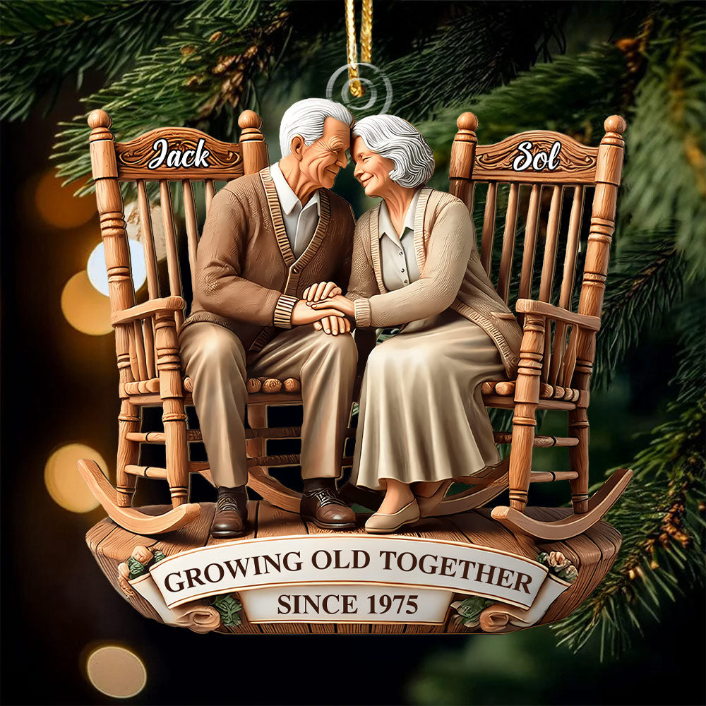 Old Couple Sitting On Rocking Chairs Together - Personalized Ornament Pt99