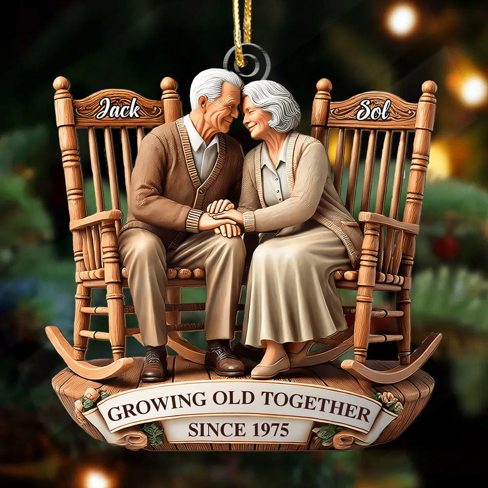 Old Couple Sitting On Rocking Chairs Together - Personalized Ornament Pt99