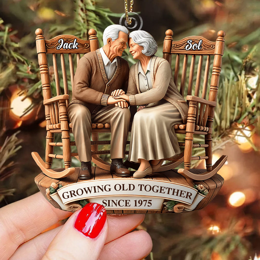 Old Couple Sitting On Rocking Chairs Together - Personalized Ornament Pt99
