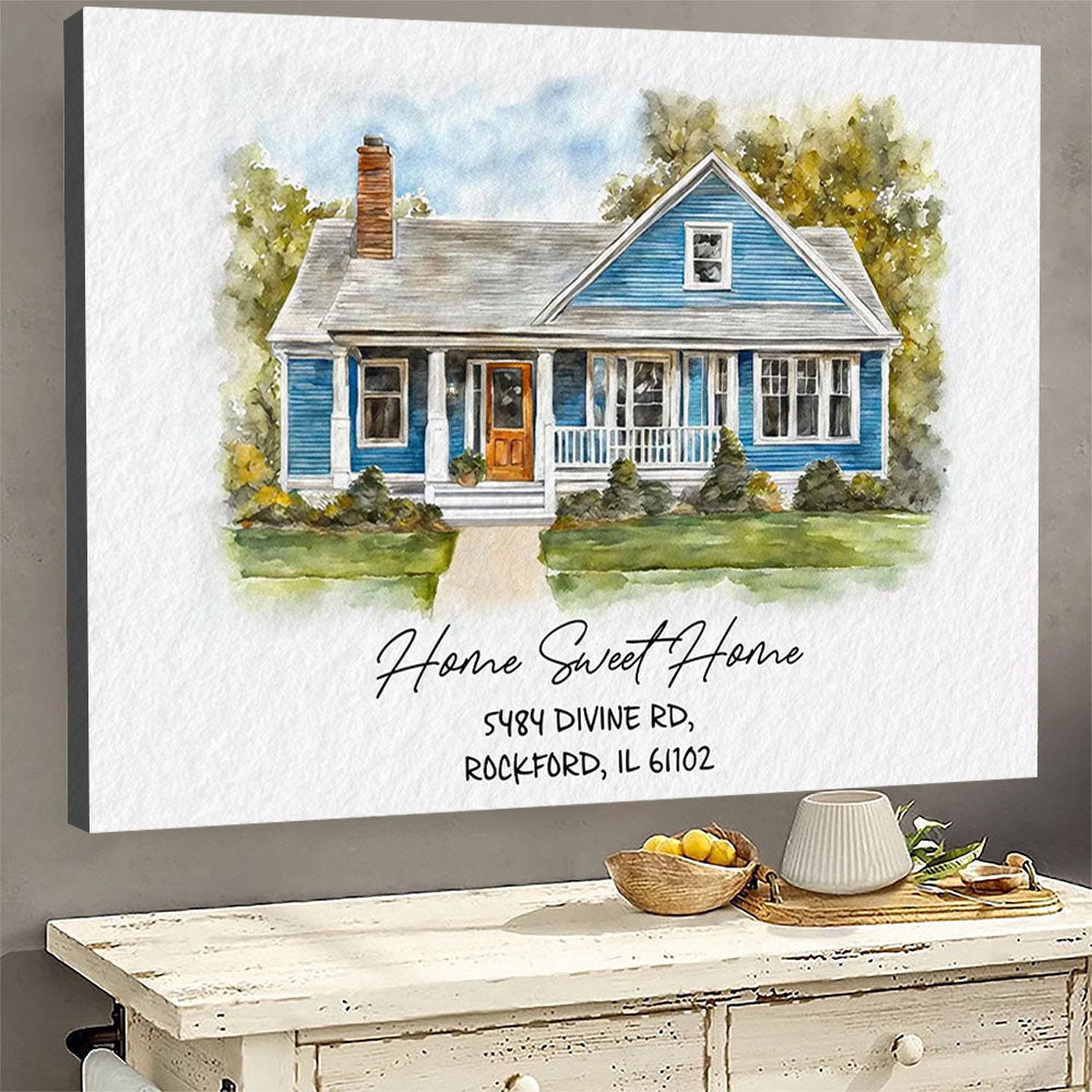 Watercolor House Portrait | Personalized House Artwork. Custom Thoughtful Housewarming Gift, Unique Poster Wall Art vr5